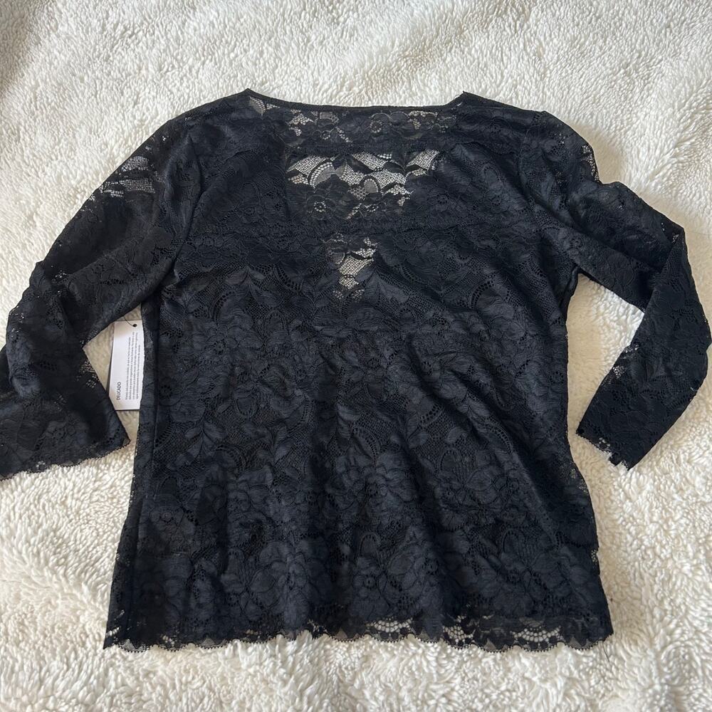NWT Guess Womens Lace V Neck Long Sleeve in Black Size Large - Picture 3 of 8